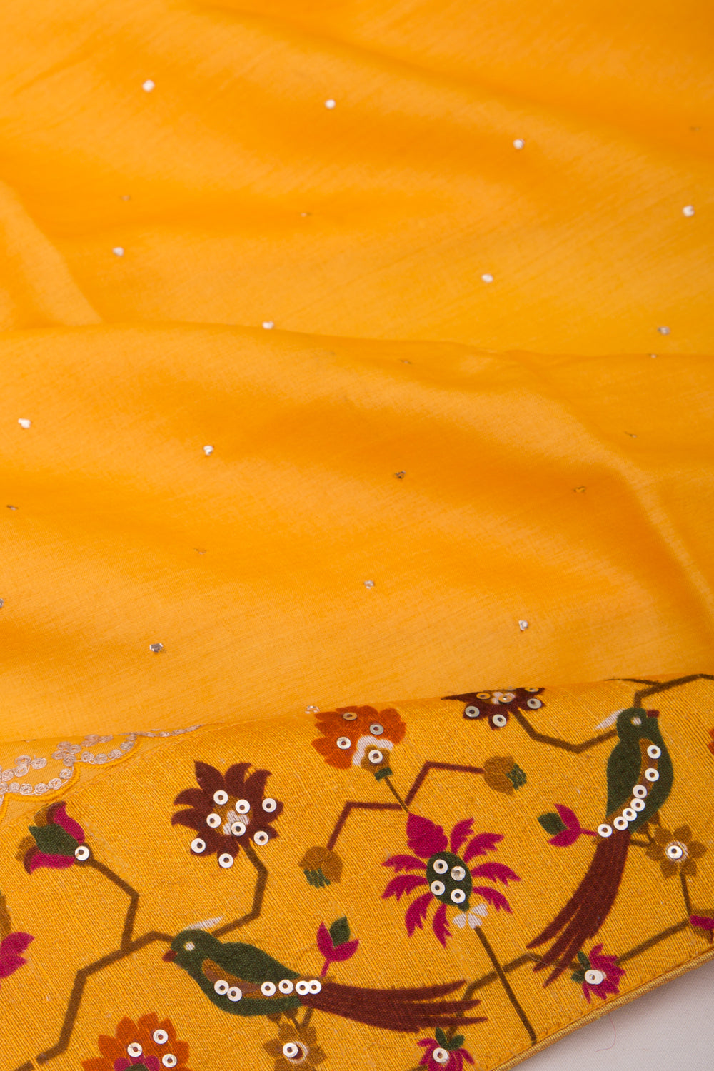 Tussar Sequin Butta Mustard Yellow Saree