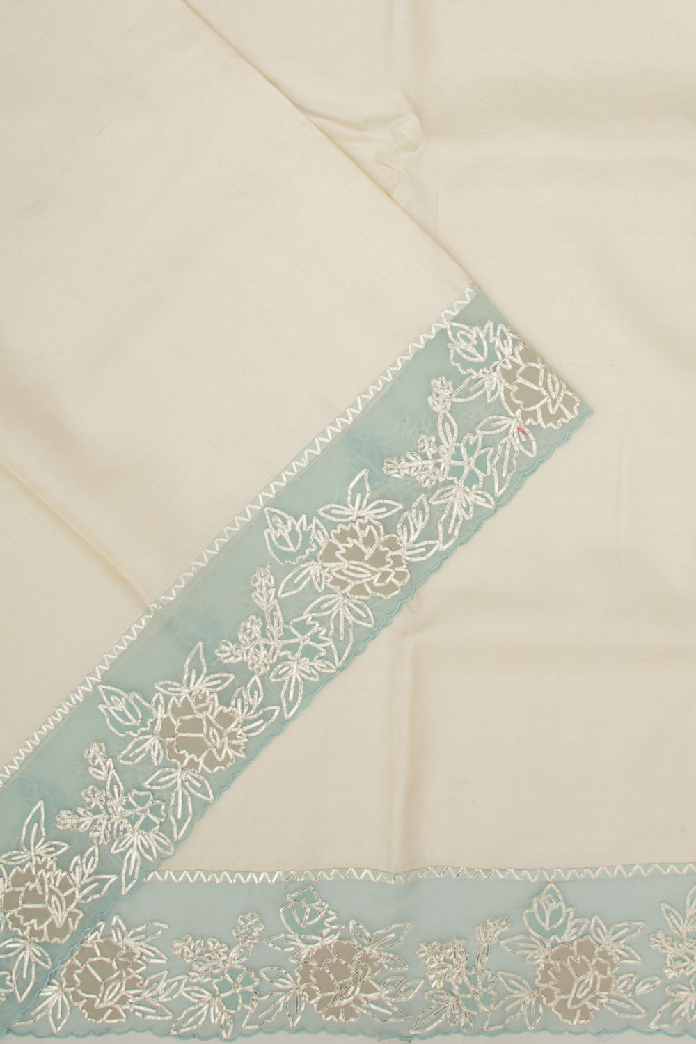 Tussar Plain Cream Saree With Organza Border