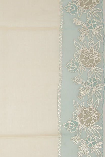 Tussar Plain Cream Saree With Organza Border