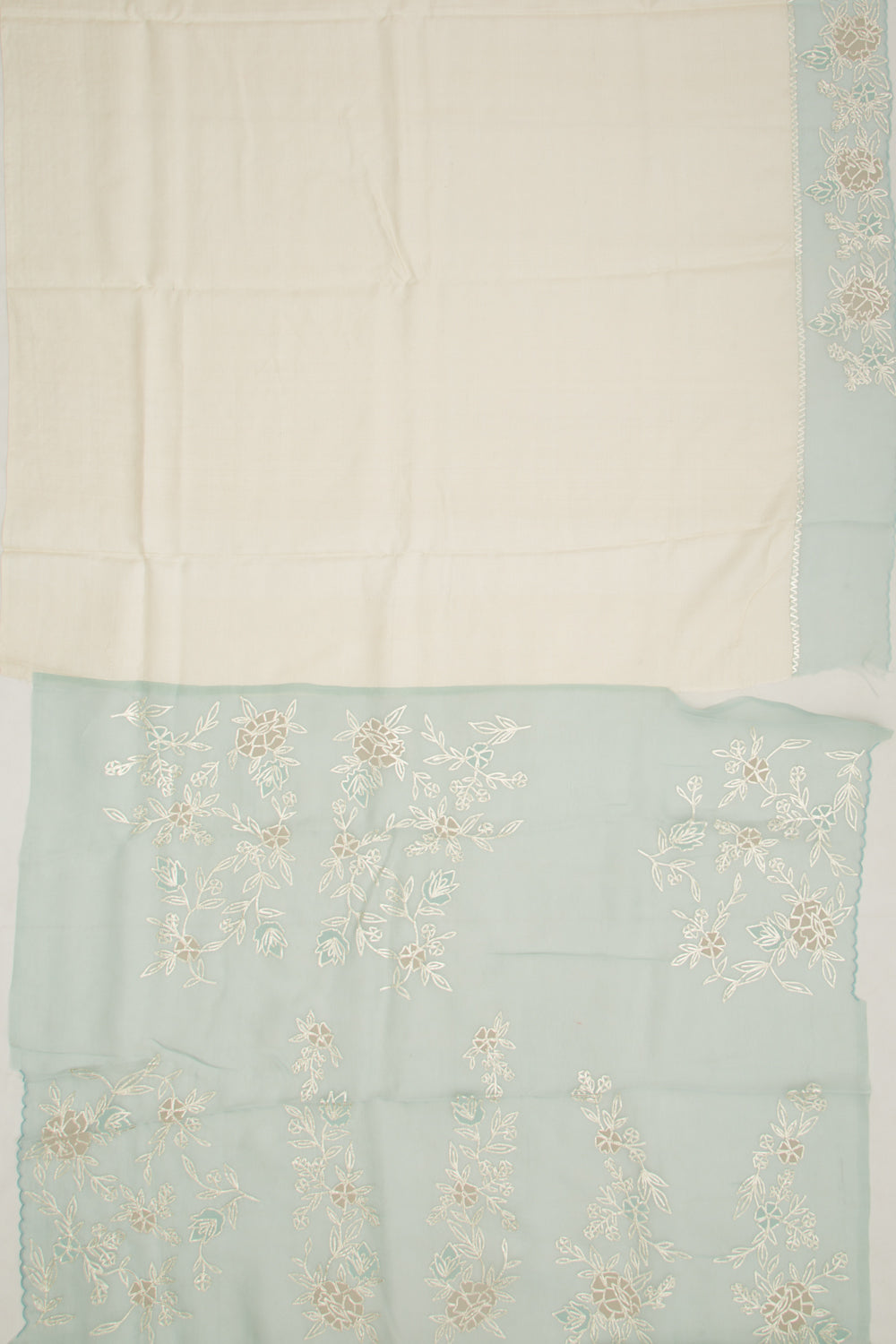 Tussar Plain Cream Saree With Organza Border