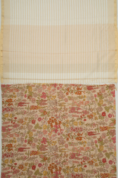 Chanderi Silk Horizontal Lines Cream Saree