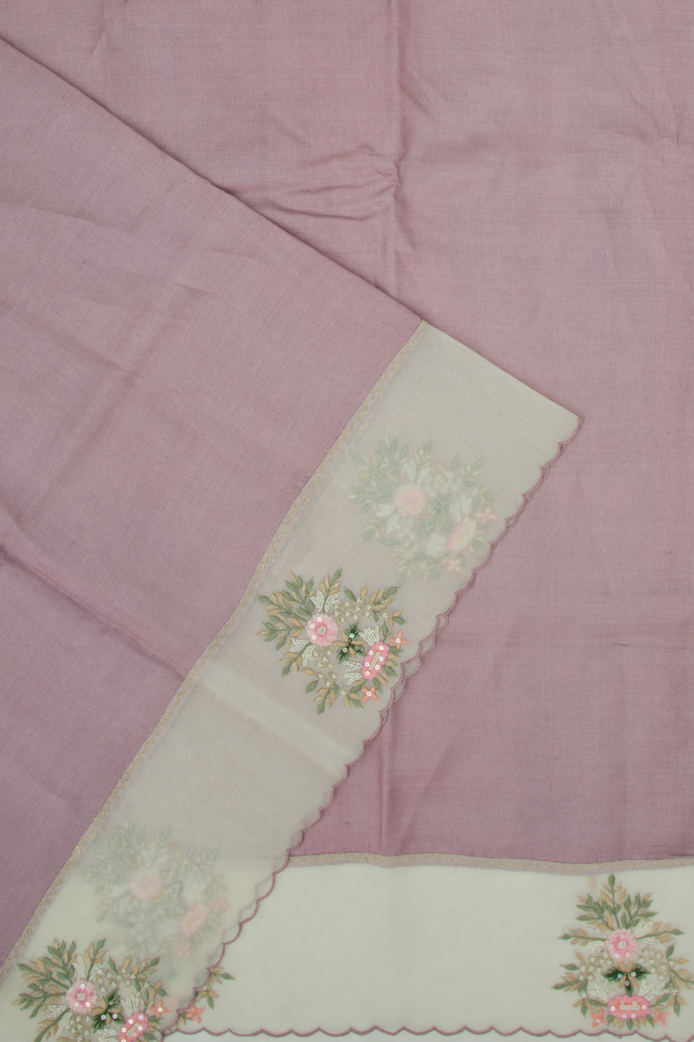 Tussar Plain Lavender Saree With Organza Scallop Border