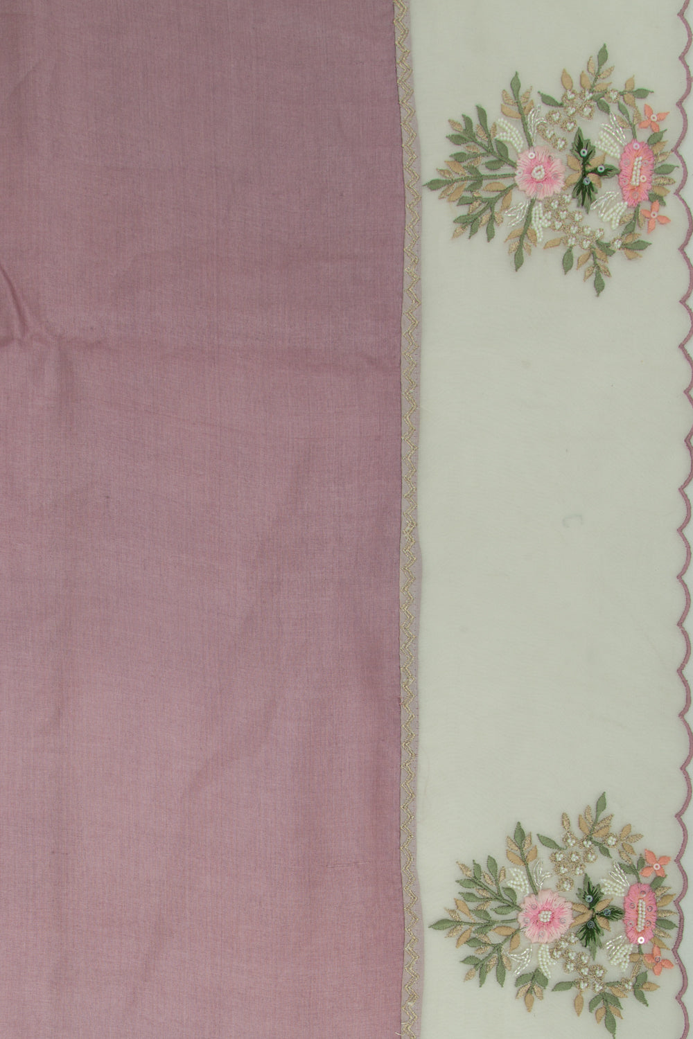 Tussar Plain Lavender Saree With Organza Scallop Border