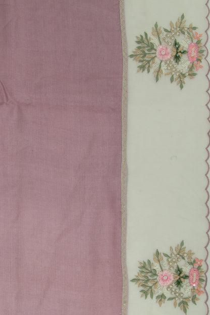 Tussar Plain Lavender Saree With Organza Scallop Border