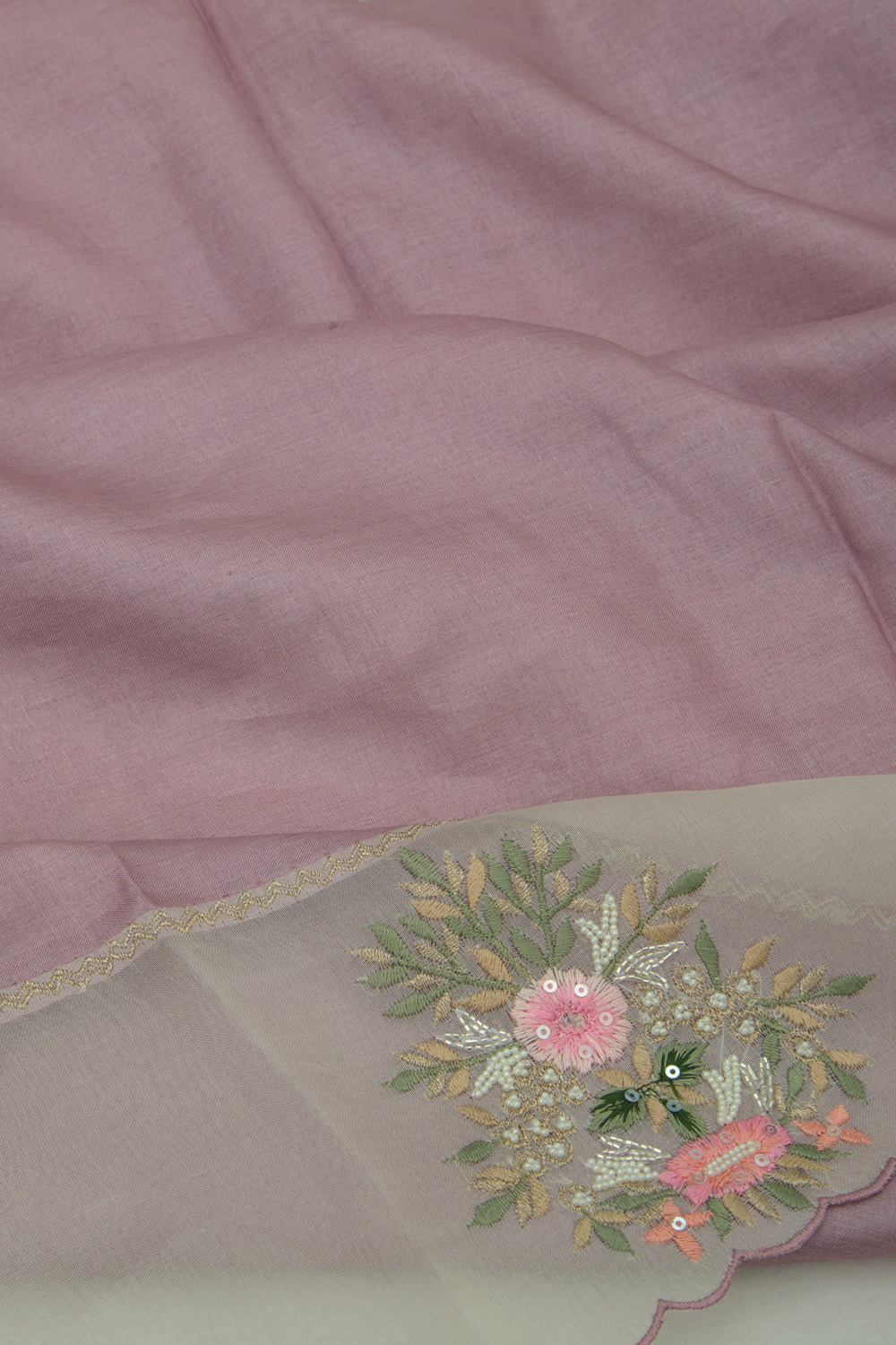 Tussar Plain Lavender Saree With Organza Scallop Border