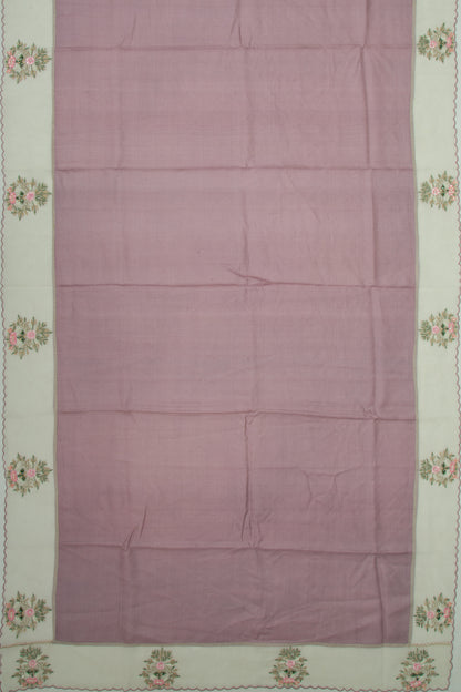Tussar Plain Lavender Saree With Organza Scallop Border