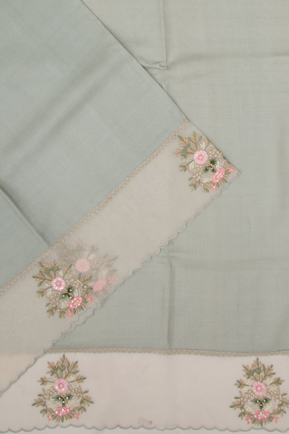 Tussar Plain Blue Saree With Organza Border