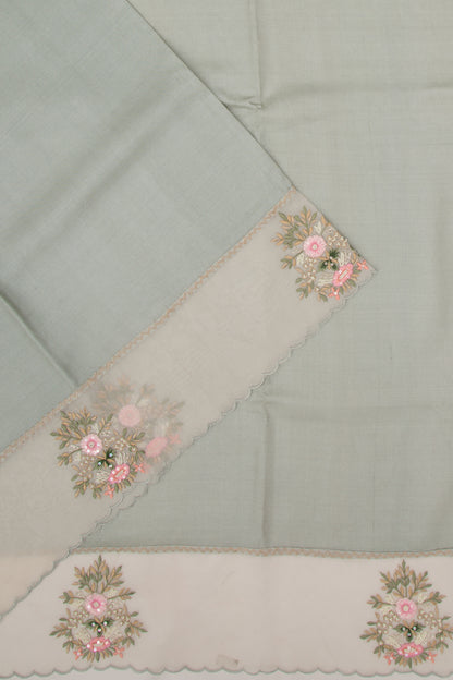 Tussar Plain Blue Saree With Organza Border