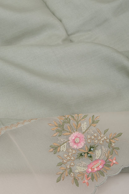 Tussar Plain Blue Saree With Organza Border