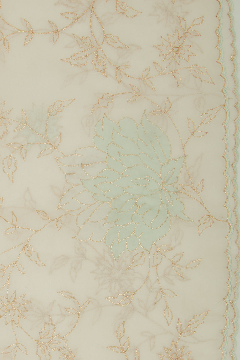 Organza Floral Embroidery Off White Saree With Scallop Edge