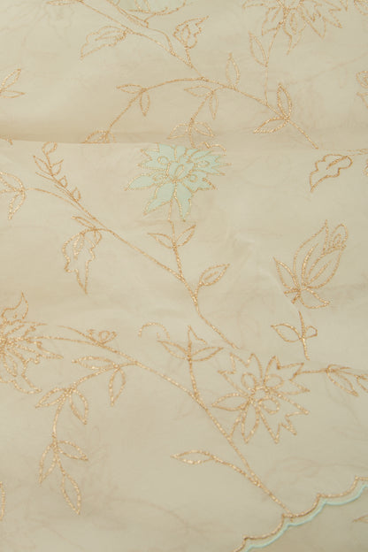 Organza Floral Embroidery Off White Saree With Scallop Edge