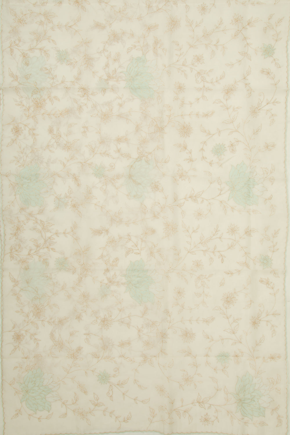 Organza Floral Embroidery Off White Saree With Scallop Edge