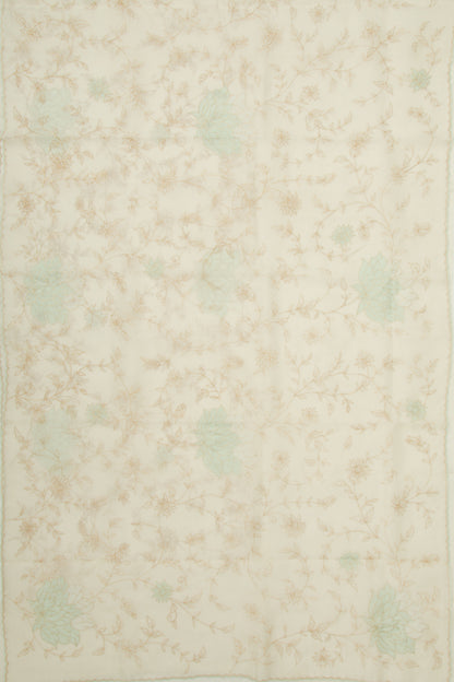Organza Floral Embroidery Off White Saree With Scallop Edge