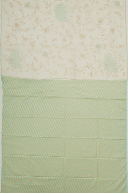 Organza Floral Embroidery Off White Saree With Scallop Edge