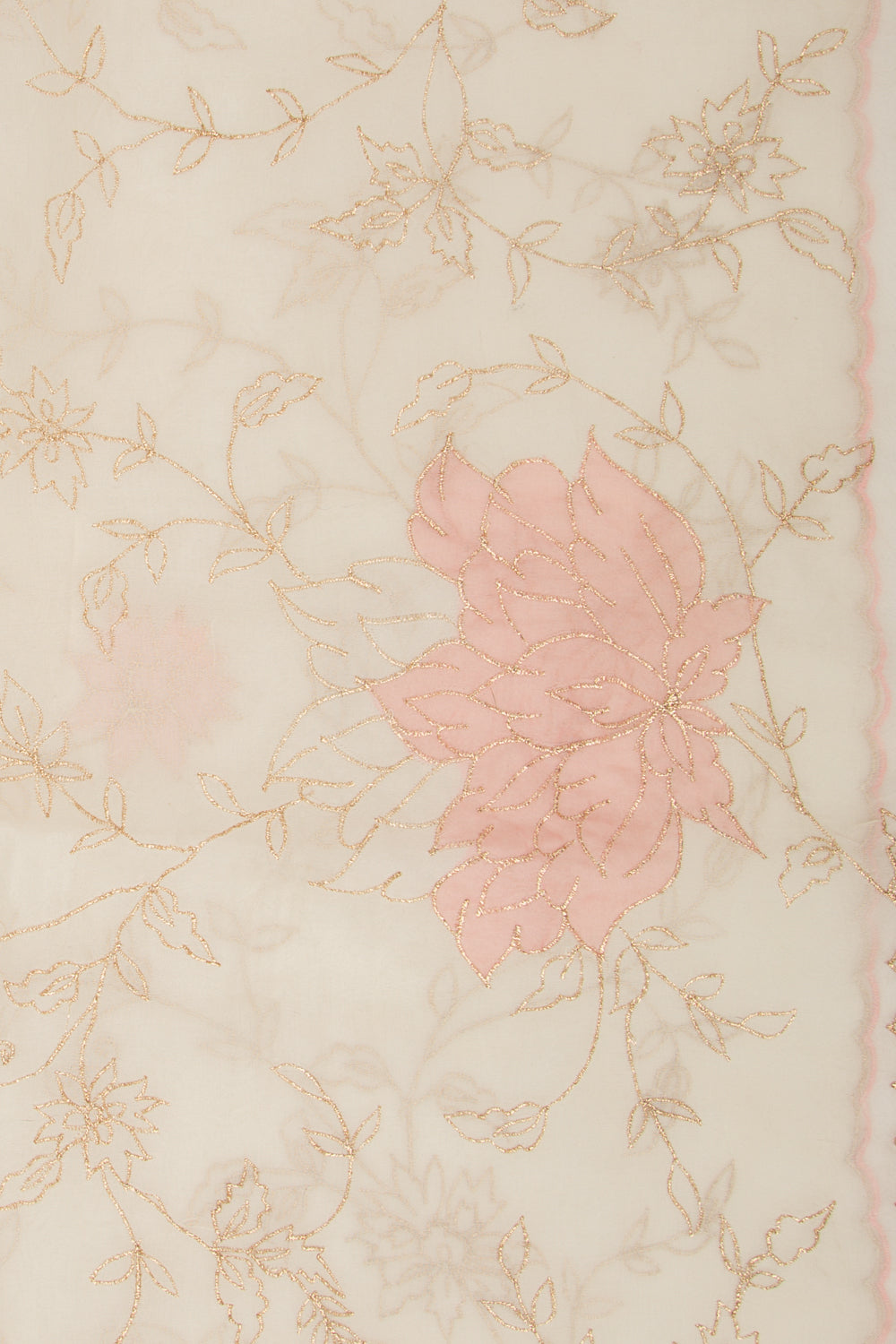 Organza Floral Embroidery Off White Saree With Scallop Edge