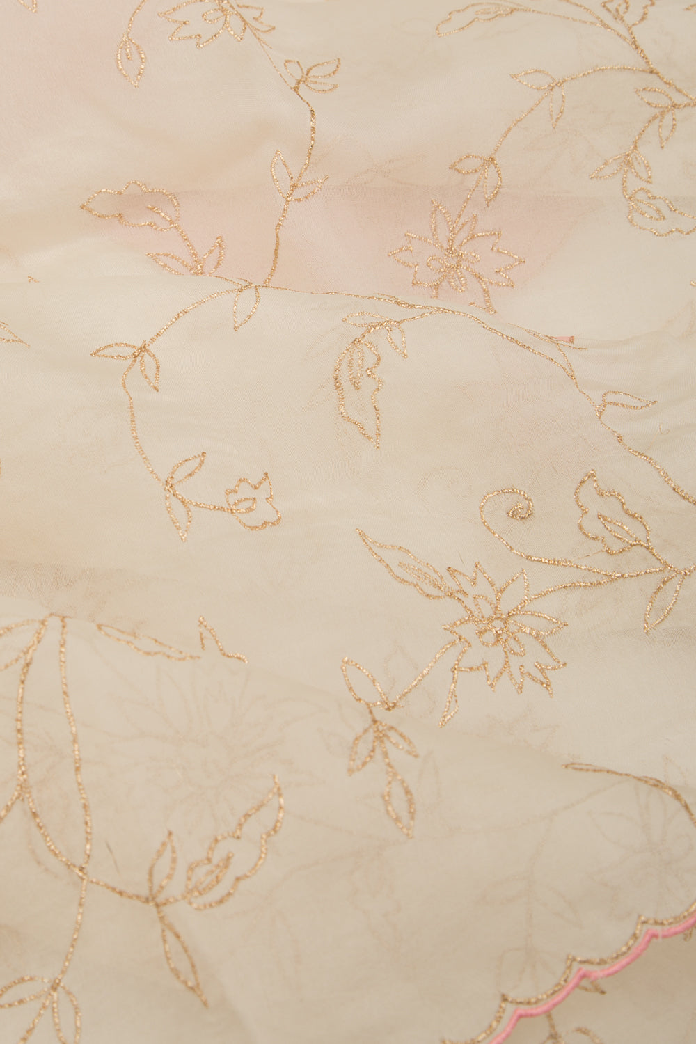Organza Floral Embroidery Off White Saree With Scallop Edge