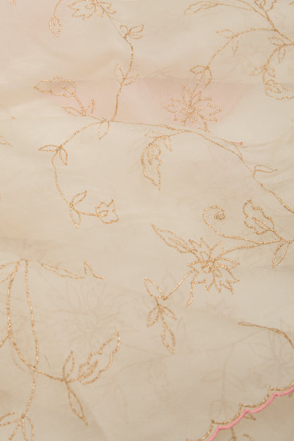 Organza Floral Embroidery Off White Saree With Scallop Edge