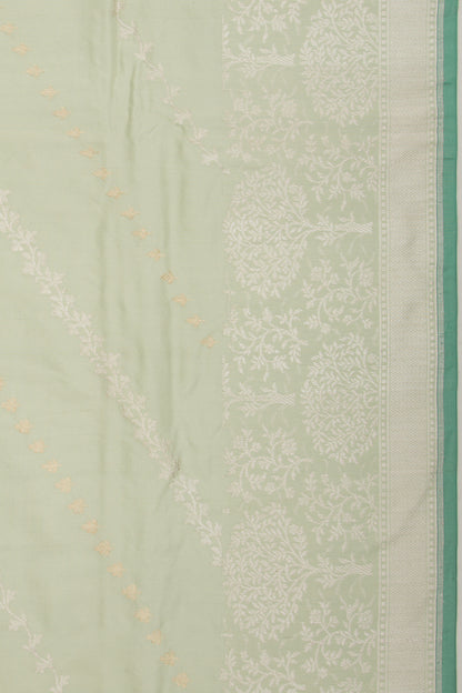Banarasi Silk Jaal Pista Green Saree