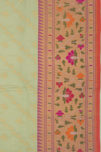 Banarasi Silk Tissue Jaal And Butta Pista Green Saree