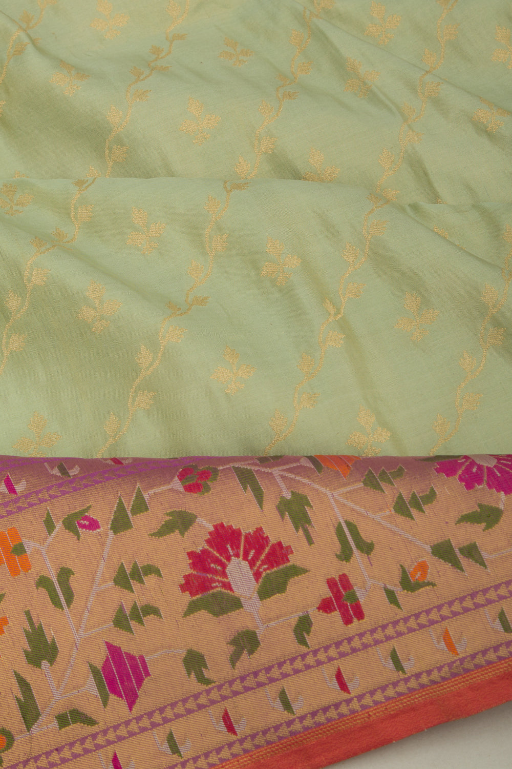 Banarasi Silk Tissue Jaal And Butta Pista Green Saree