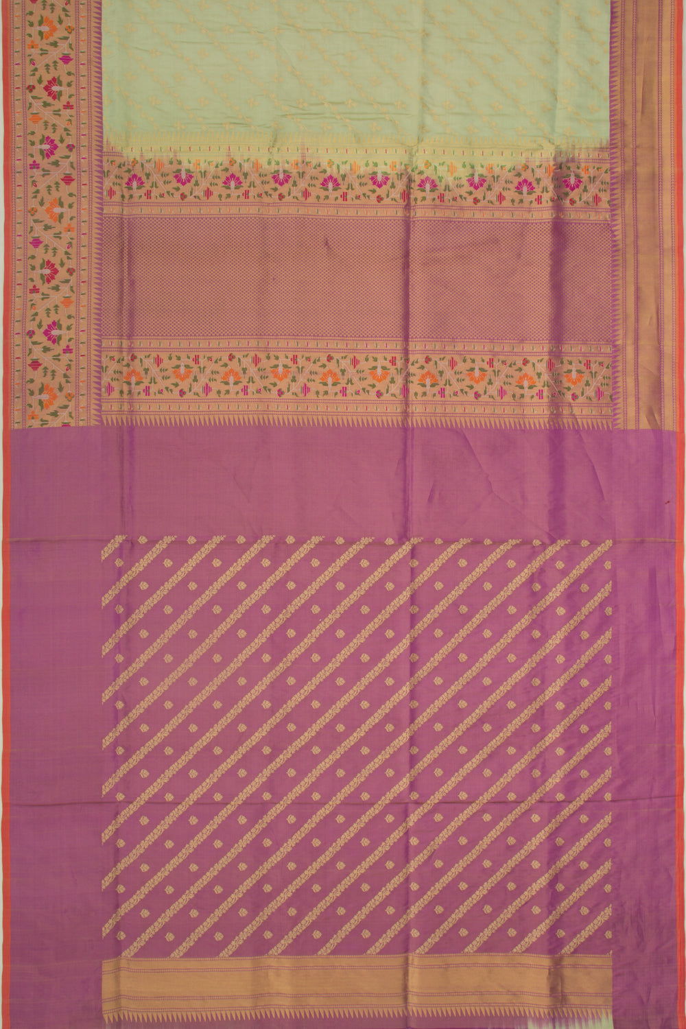 Banarasi Silk Tissue Jaal And Butta Pista Green Saree