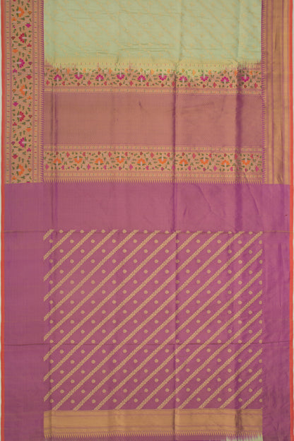 Banarasi Silk Tissue Jaal And Butta Pista Green Saree