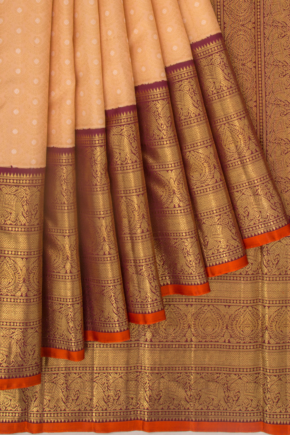 Kanchipuram Silk Brocade Pastel Orange Saree