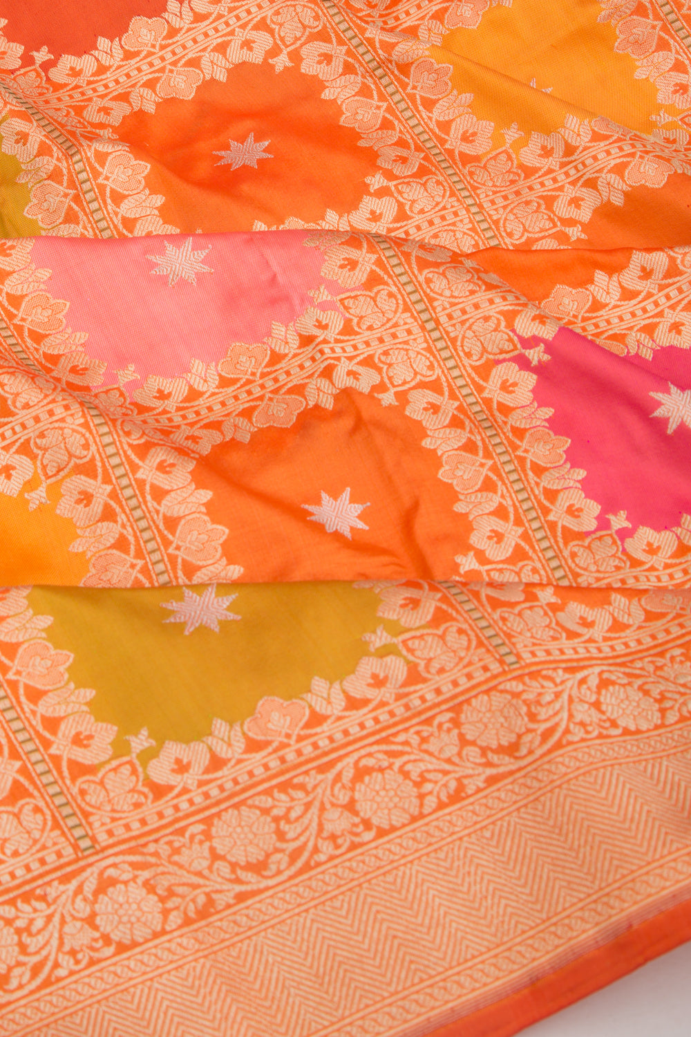 Banarasi Silk Checks Rangkat Orange Saree
