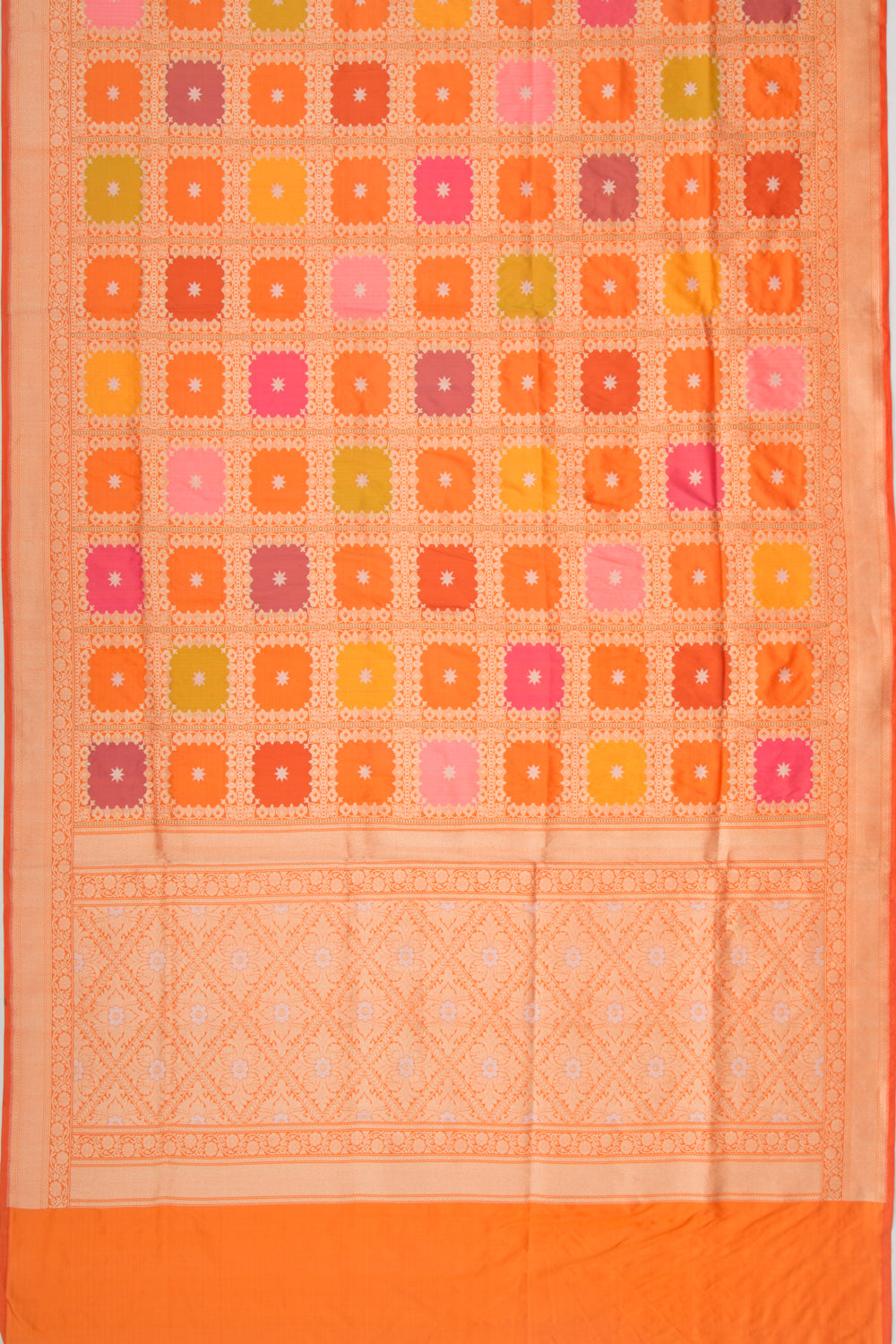 Banarasi Silk Checks Rangkat Orange Saree