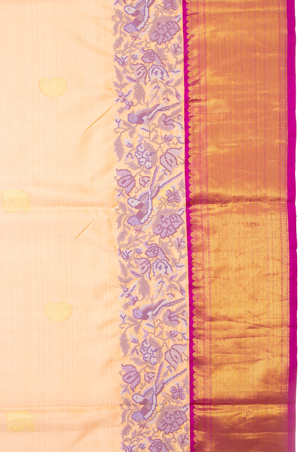 Kanchipuram Silk Butta And Embroidery Cream Saree