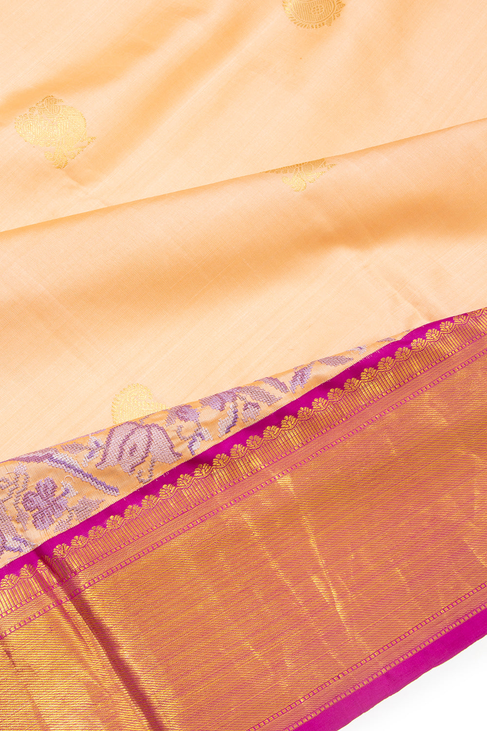 Kanchipuram Silk Butta And Embroidery Cream Saree