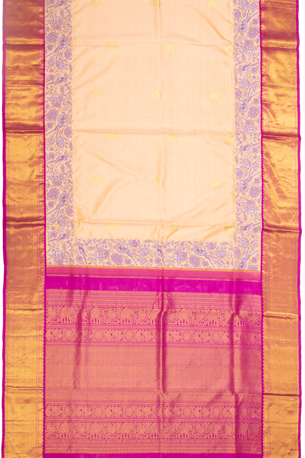 Kanchipuram Silk Butta And Embroidery Cream Saree