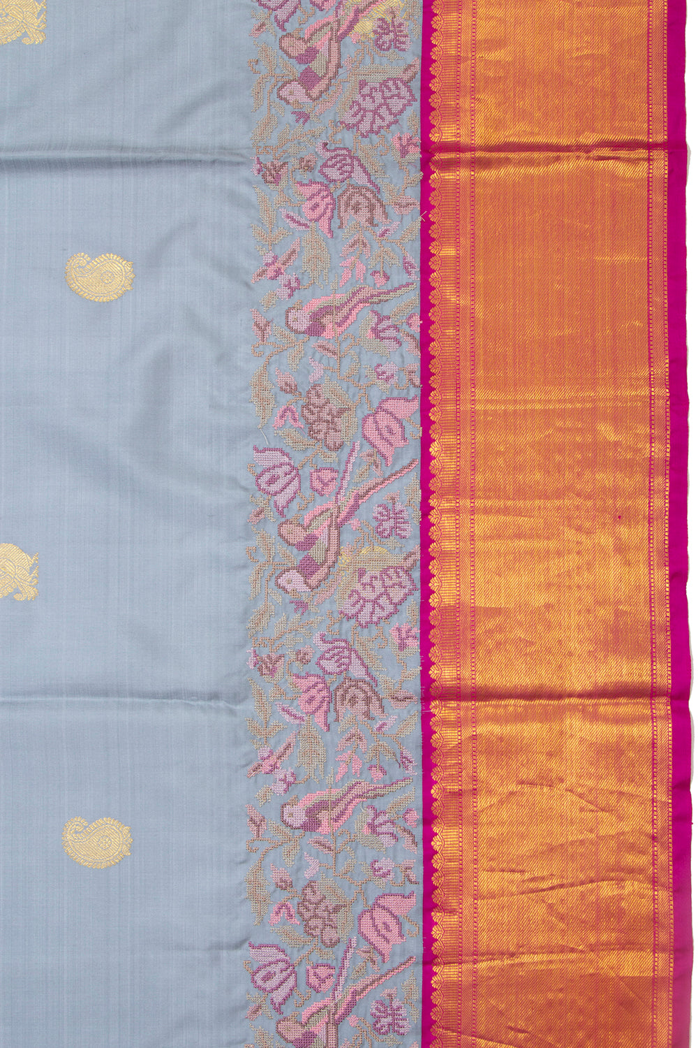 Kanchipuram Silk Butta And Embroidery Pastel Blue Saree