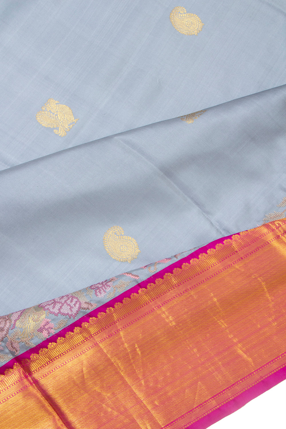 Kanchipuram Silk Butta And Embroidery Pastel Blue Saree