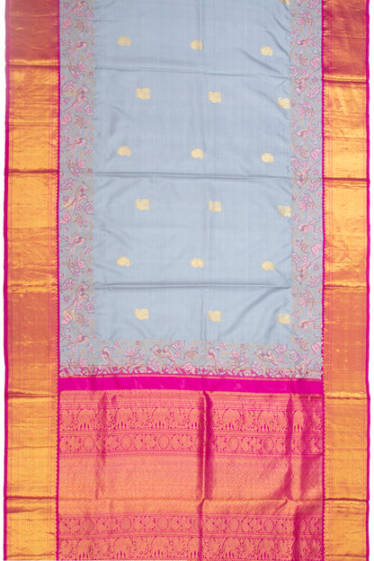 Kanchipuram Silk Butta And Embroidery Pastel Blue Saree