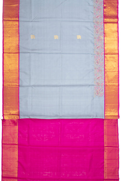 Kanchipuram Silk Butta And Embroidery Pastel Blue Saree
