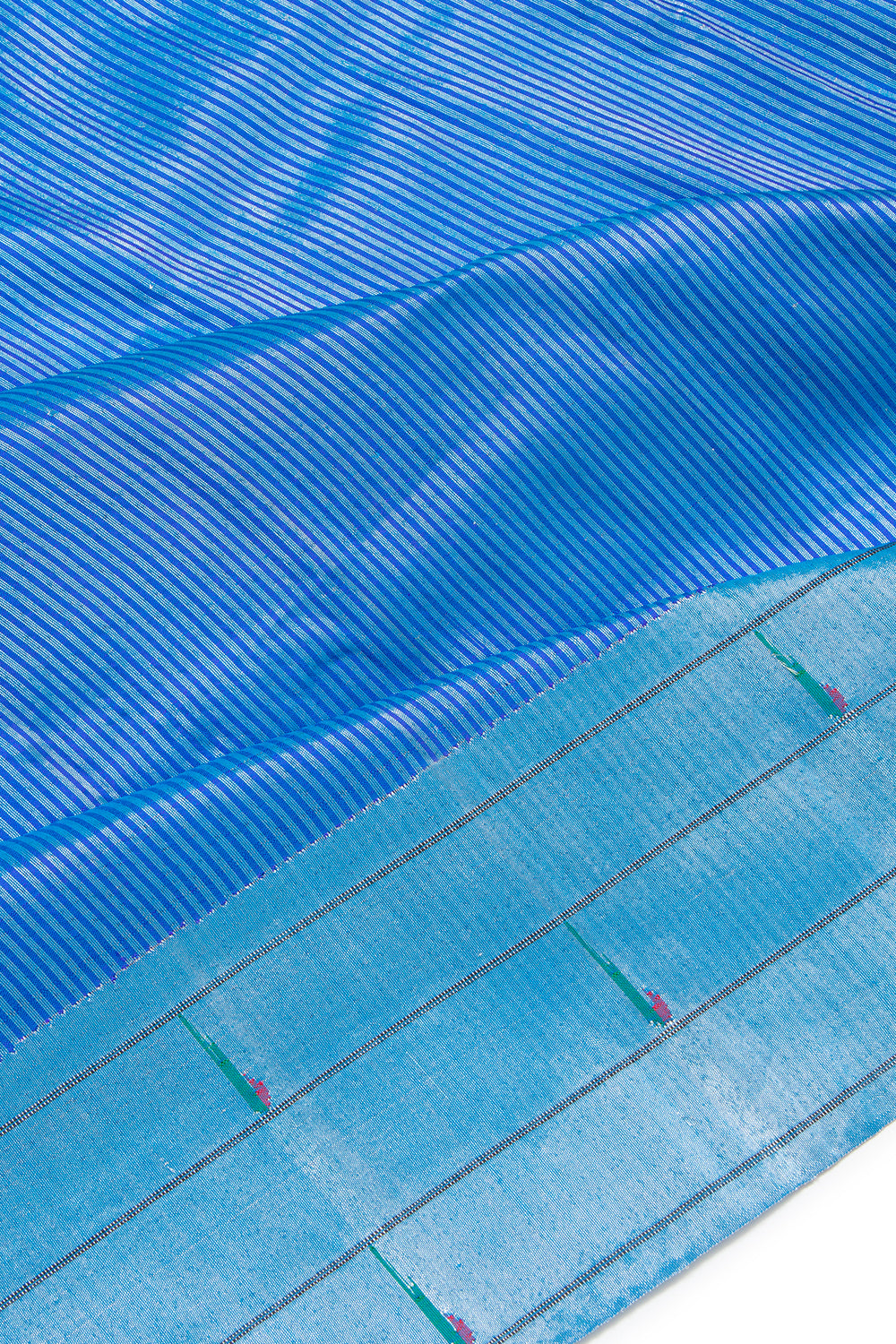 Paithani Silk Vertical Lines Royal Blue Saree With Triple Muniya Border