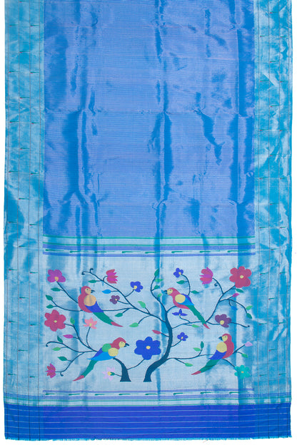Paithani Silk Vertical Lines Royal Blue Saree With Triple Muniya Border