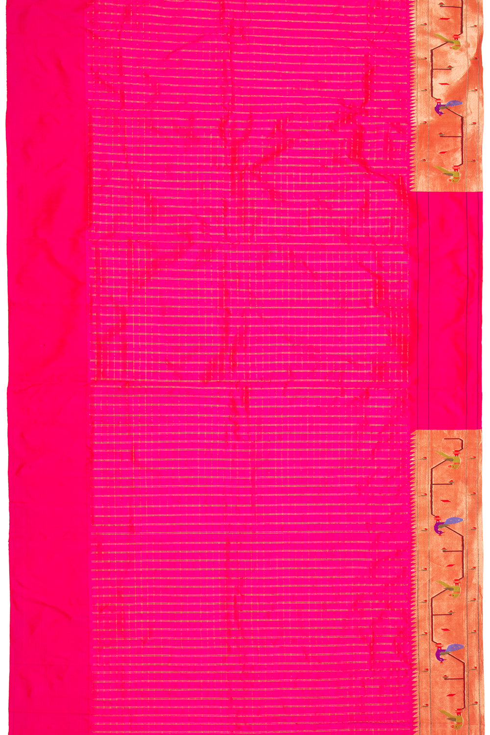 Paithani Silk Checks Rani Pink Saree With Akruthi Border