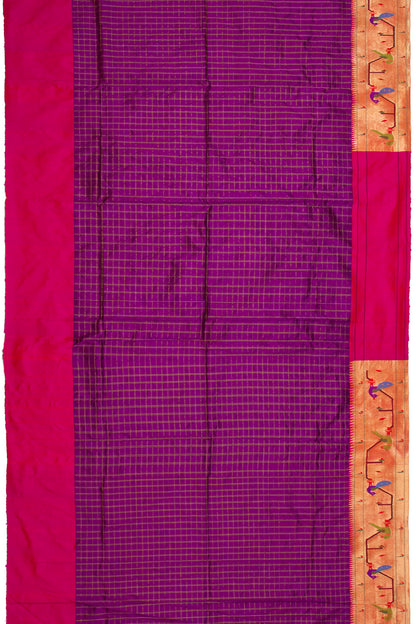 Paithani Silk Checks Purple Saree WIth Akruthi Border
