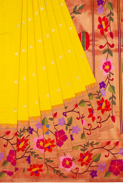 Paithani Silk Butta Yellow Saree