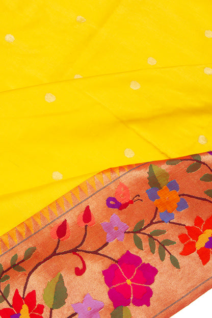 Paithani Silk Butta Yellow Saree