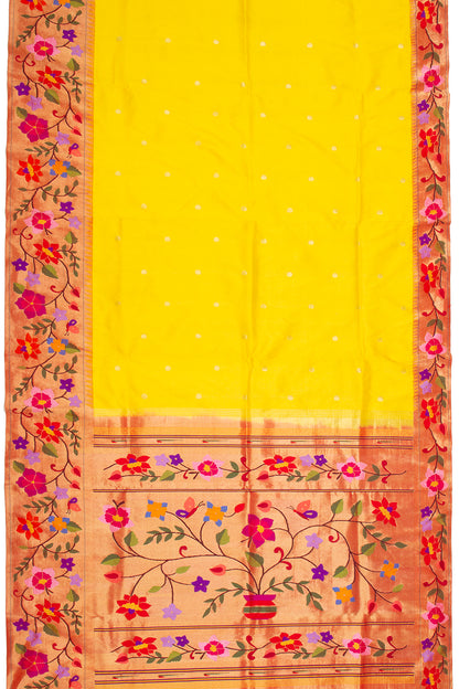 Paithani Silk Butta Yellow Saree