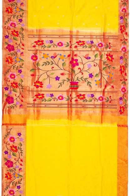 Paithani Silk Butta Yellow Saree