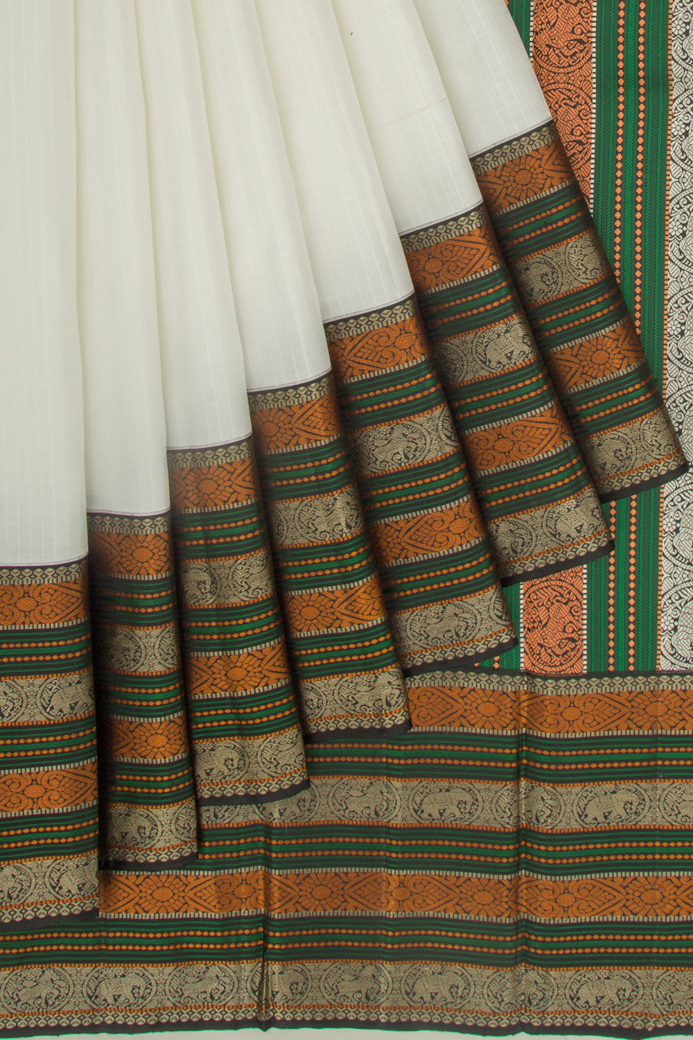 Kanchipuram Silk Checks White Saree