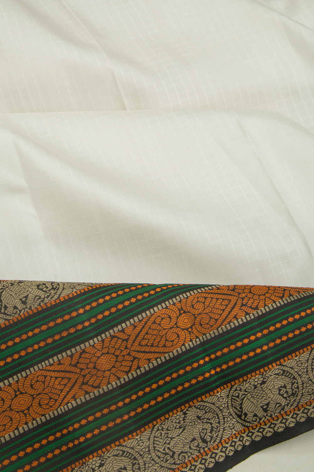 Kanchipuram Silk Checks White Saree