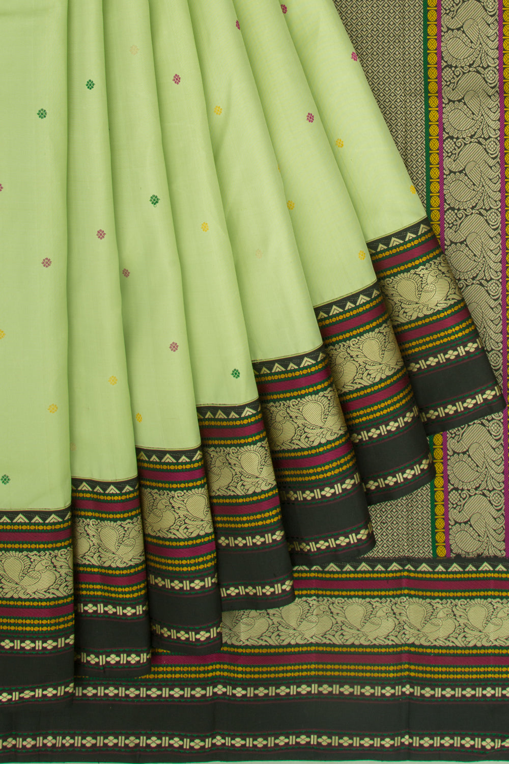 Gadwal Silk Butta Pista Green Saree