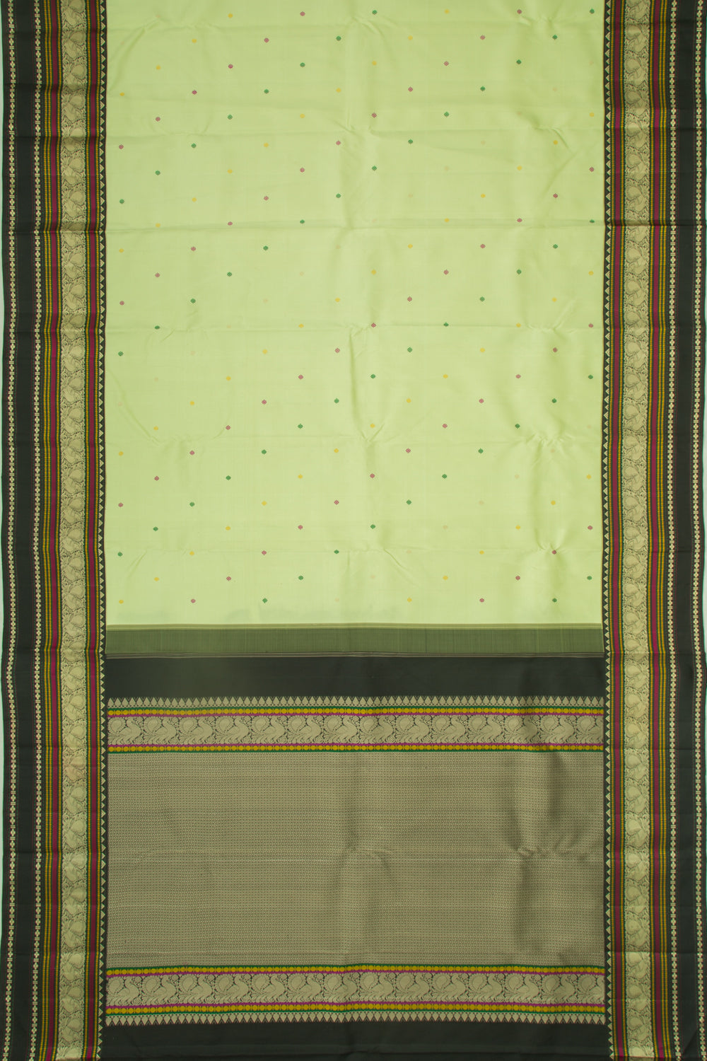 Gadwal Silk Butta Pista Green Saree