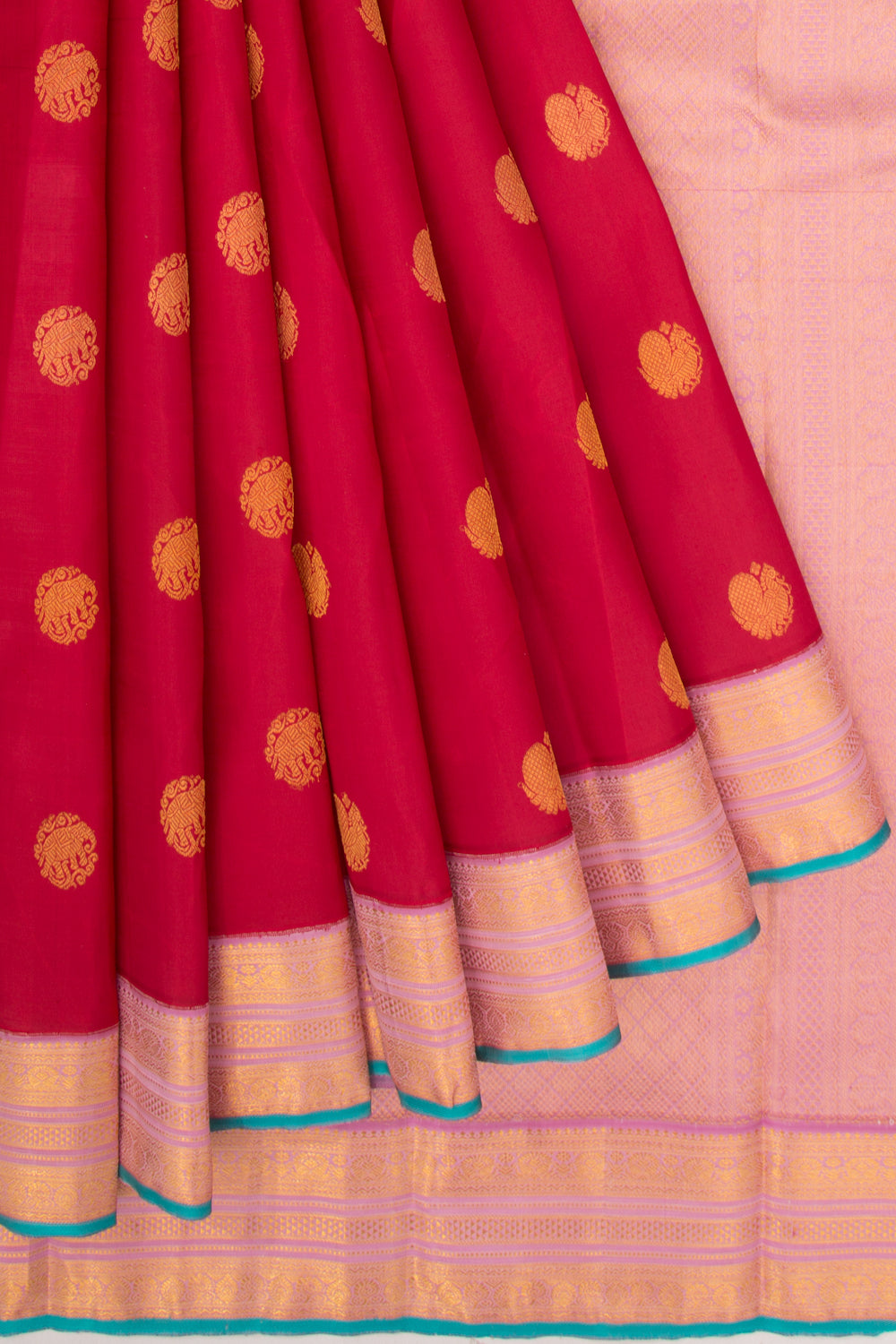 Gadwal Silk Butta Red Saree