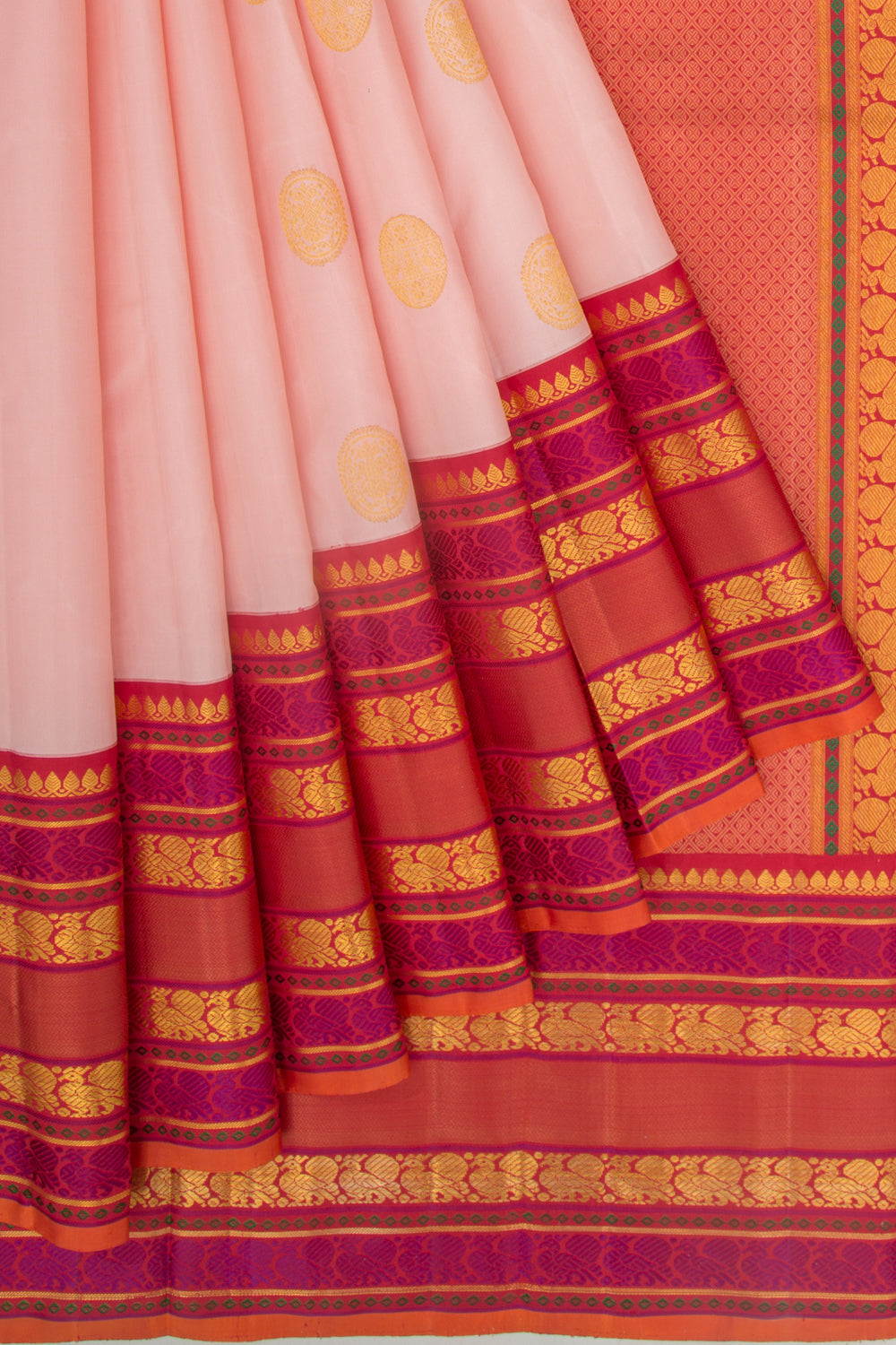 Gadwal Silk Butta Peach Saree